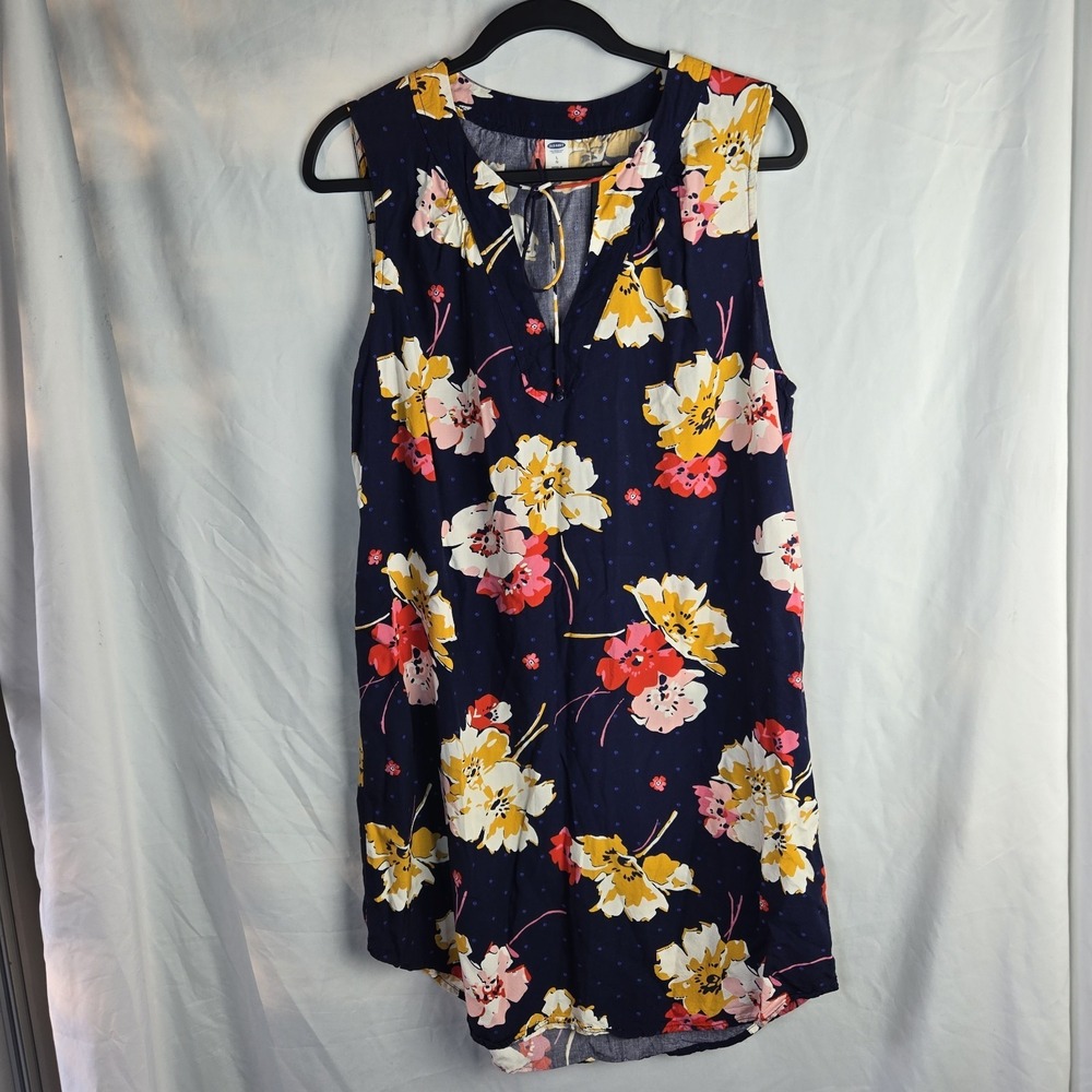 Old Navy Floral Shift Dress Sleeveless Curved Hem Large Coastal Resort Cruise